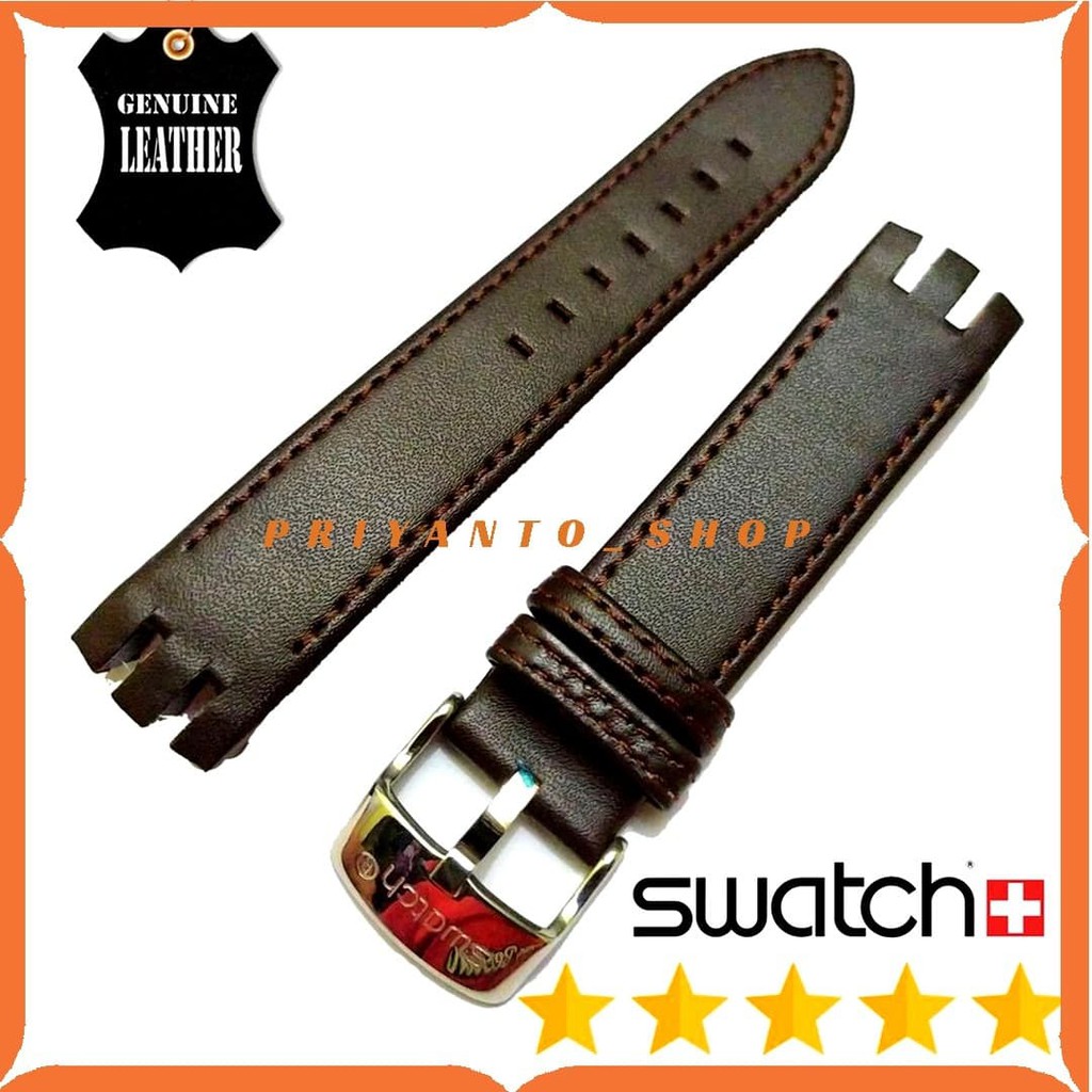 Tali Jam Tangan Kulit Leathers Swatch 21mm Coklat Tua