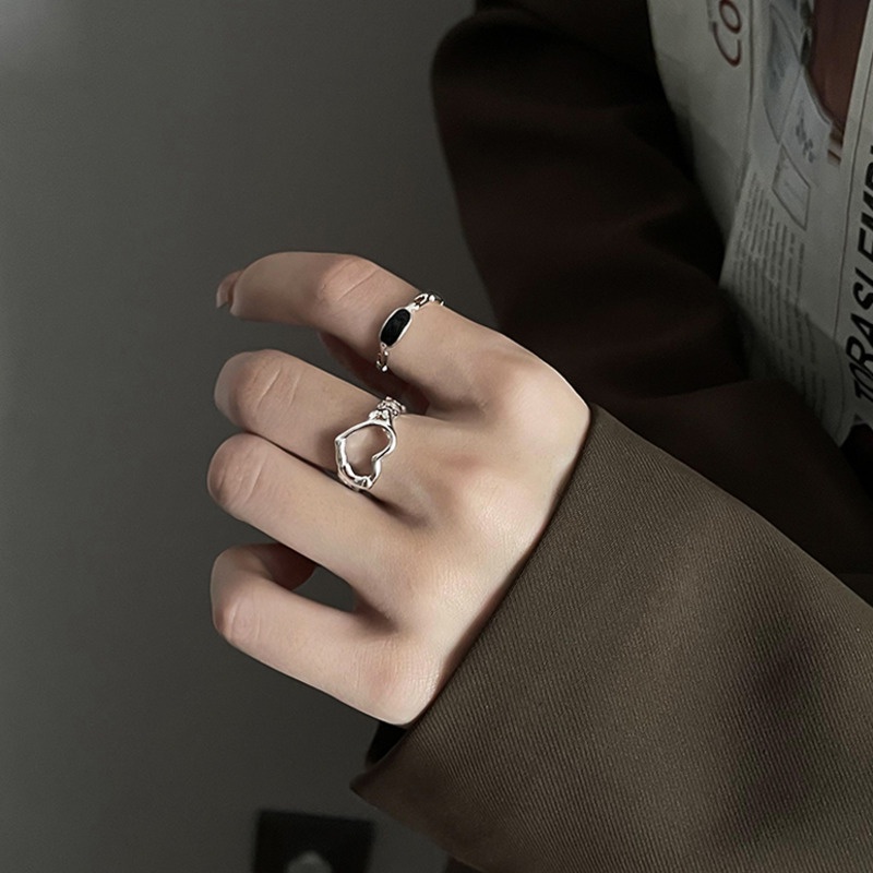 Cincin Model Terbuka Desain Hati Hollow Gaya Simple Untuk Wanita