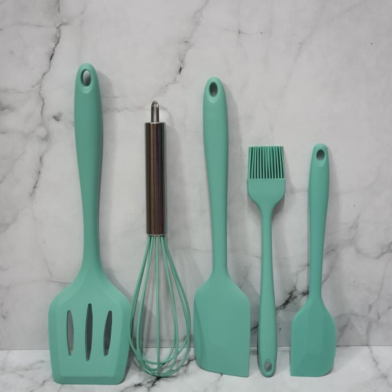 5pcs rubber silicone spatula utensil set with WHISK /alat masak sutil silikon