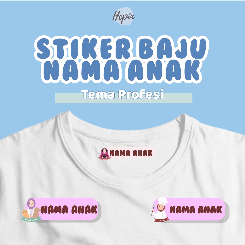 

(30-40pcs)cetak custom sablon kain/Stiker Kain Label Baju Nama Anak tema PROFESI / Sablon Setrika Name /Label Sticker Iron on sticker a/ Kain
