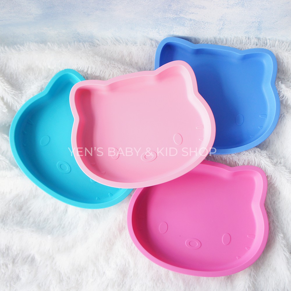 Bebiso Silicone Divided Suction Plate Cat / Piring Silicone Tempat Makan Bayi Bentuk Kucing