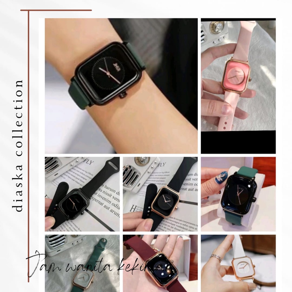 Jam Tangan Wanita Kekinian Strap Pu Dial Kotak Fashion Import (007R)