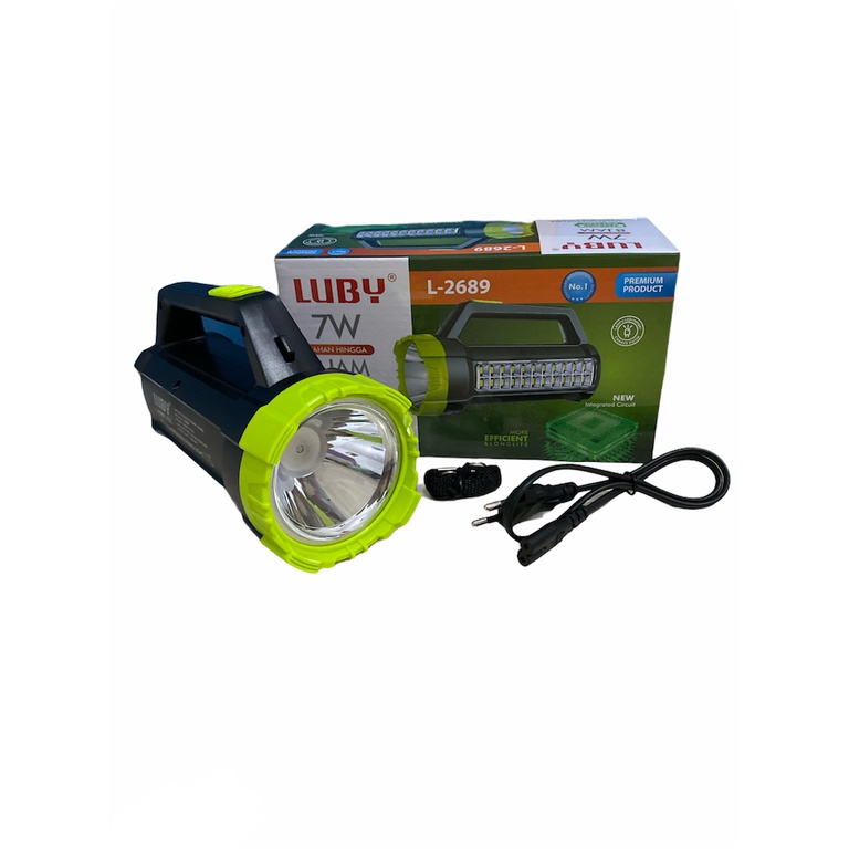 Luby Senter LED Super Terang 2in1 L2689 7W + Light SMD 22 LED PUTIH Rechargeable 800 Meter 8 JAM