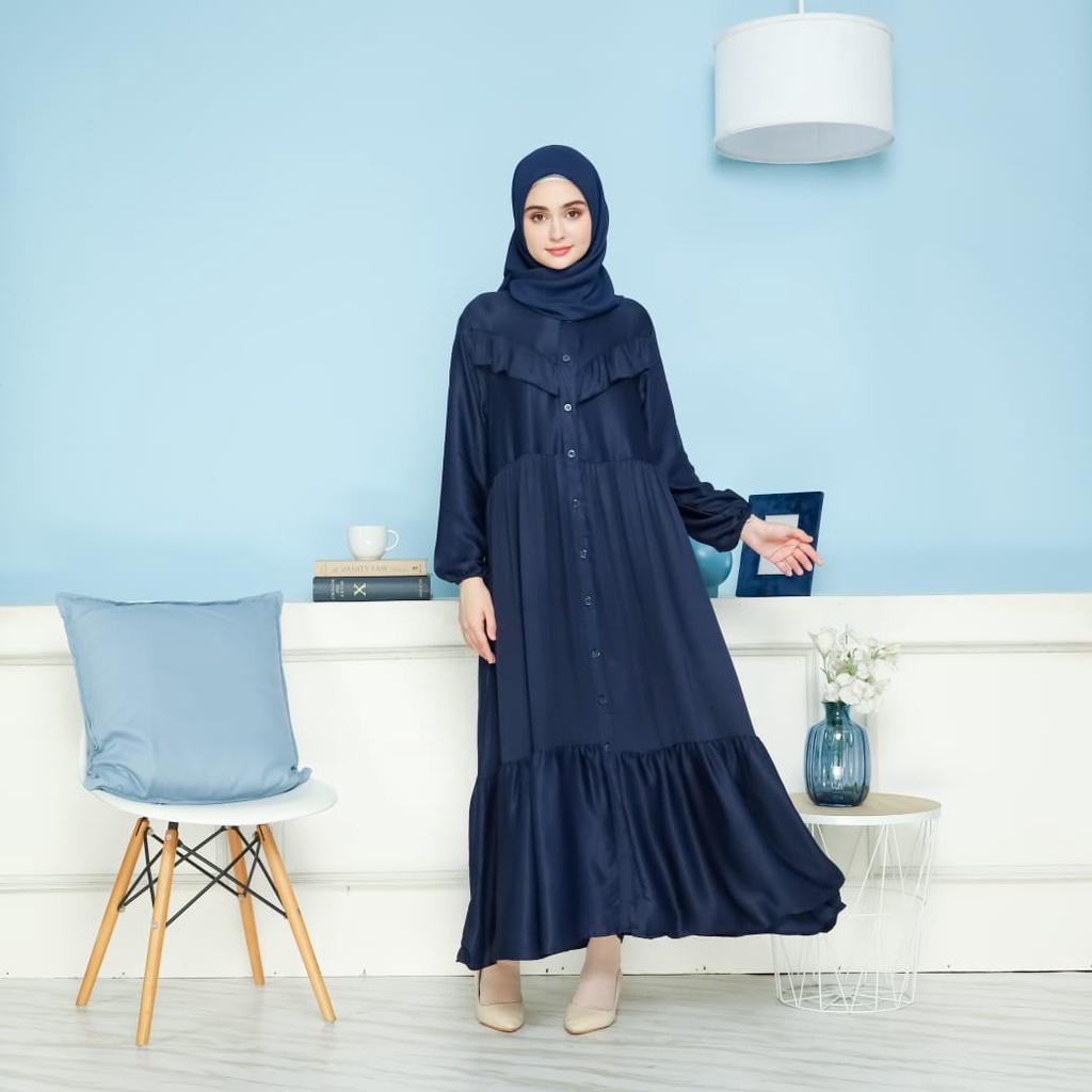 Dress Wanita Casual Gamis Terbaru Jumbo Rayon Premium Midi Dress Busui Lengan Panjang Baju Kondangan Wanita