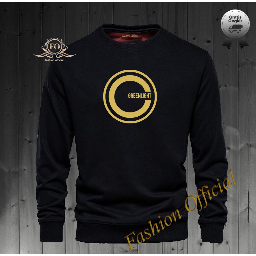Baju Sweater Hoodie Distro Greenlight Bulat Text Gold Premium Quality Sweater Pria Wanita Distro Ter