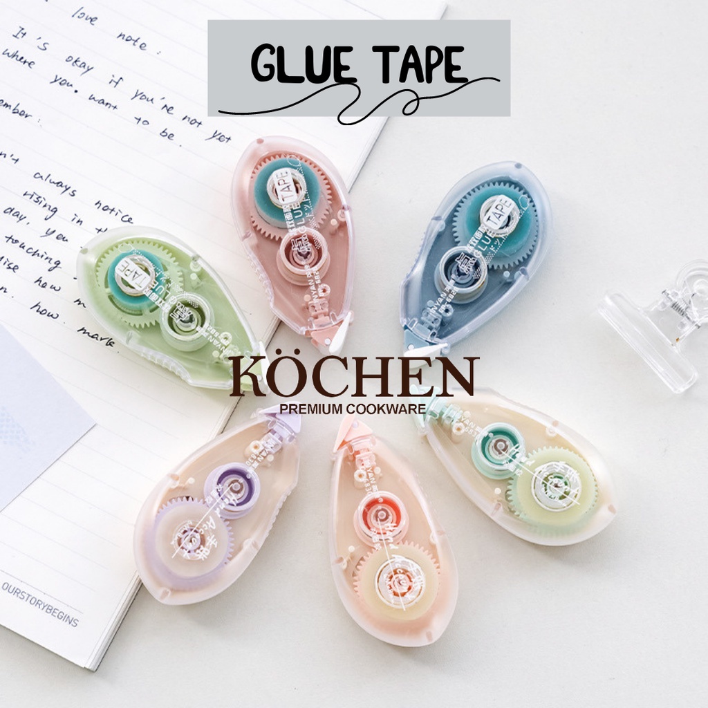 MYKOCHEN.INA Glue Tape Roller Double Tape Lem Super Kuat Kering Lem Kertas Pita Double Side Berkualitas Journaling Jurnal Aesthetic Untuk Tempel Stikcer Hiasa Buku Diary Scrapbook