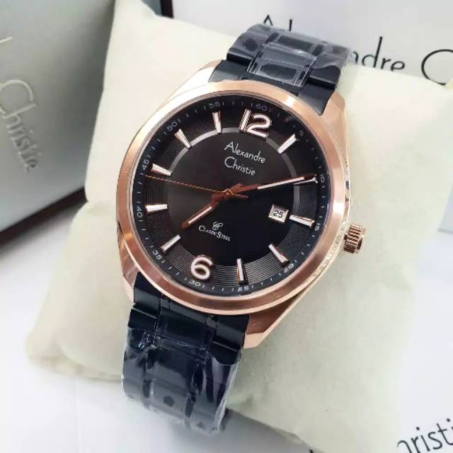 Alexandre christie original ac8583 black rosegold jamtangan pria