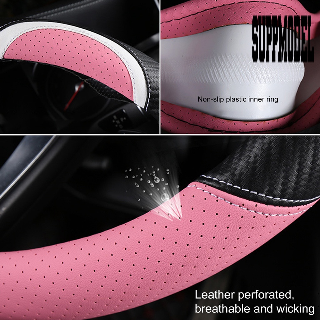 Cover Setir Mobil Universal Bahan Serat Karbon Breathable Anti Slip Tahan Keringat