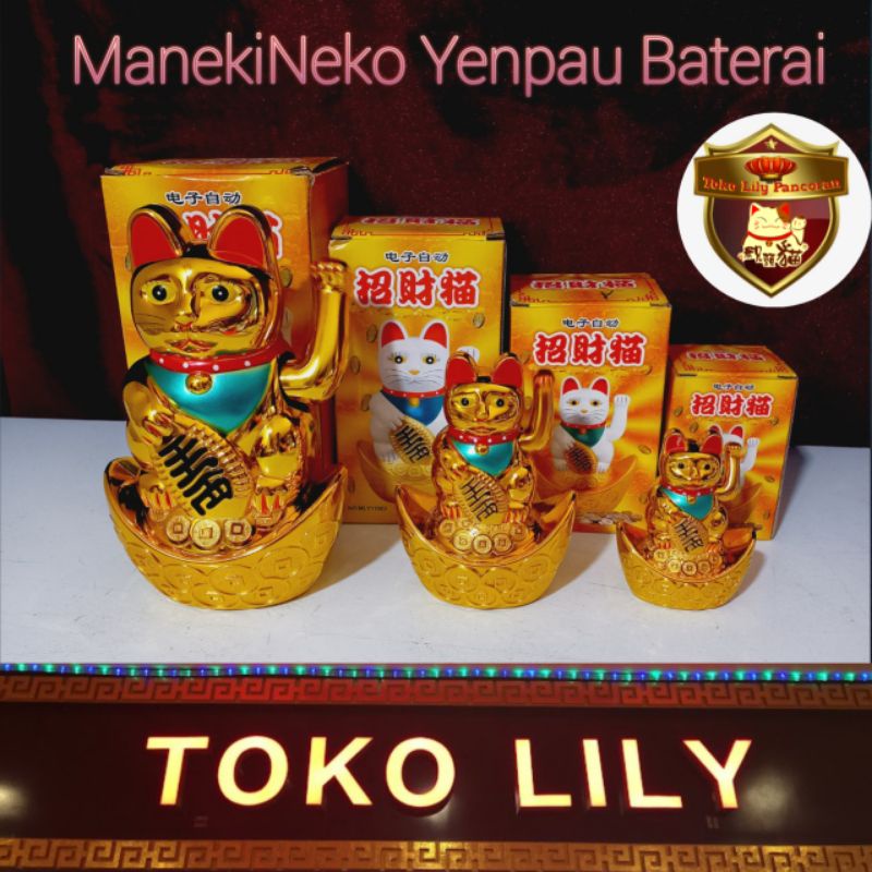 Manekineko Yuanbao / Kucing Hoki Emas Yenpau / Maneki neko Emas / Pajangan Kucing Hoki