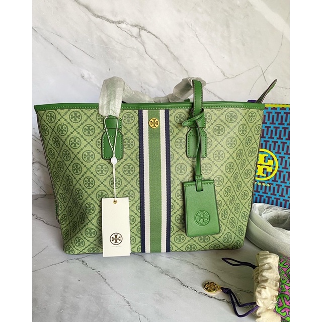 tb tmonogram canvas tote medium green