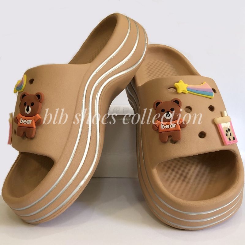 Sandal Selop Wanita Motif Bear Fuji Sandal Import Cewek Trendy Nyaman kekinian Empuk Tebal Sandal wedges Empuk Ringan