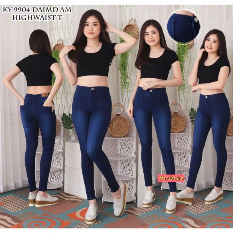 CELANA JEANS HIGHWAIST TULANG FRONT LINE WANITA CEWEK