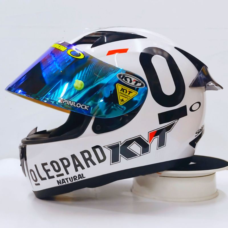 Helm Full face KYT R-10 solid white Leopard Modif Paket ganteng (Original)-4