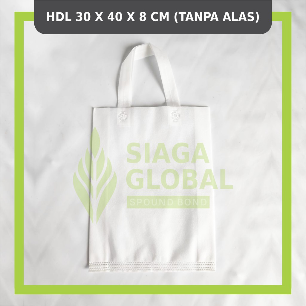 

Goodiebag Spunbond satuan 30 x 40 x 8 cm polos, tas belanja ramah lingkungan, non woven siap sablon