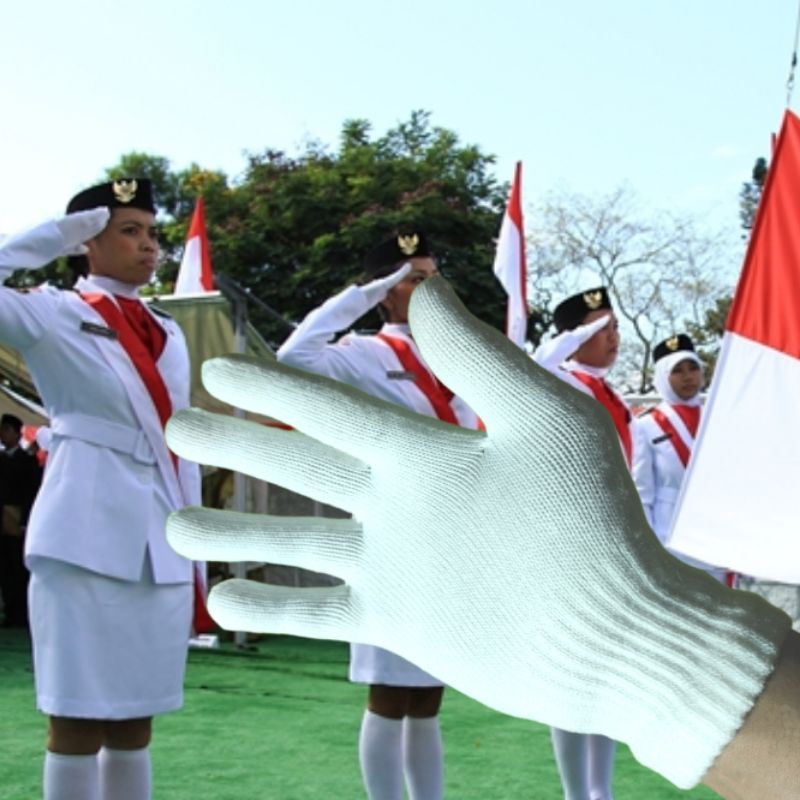 sarung tangan rajut merek SARUTA polos putih/sarung tangan putih polos upacara bendera Agustus kemerdekaan Indonesia