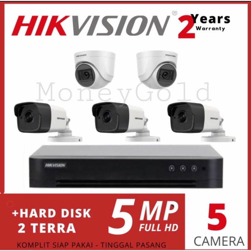 PAKET CCTV HIKVISION 8CHANNEL 5MP TURBO HD 5 KAMERA + HARDISK 2TB/2000GB