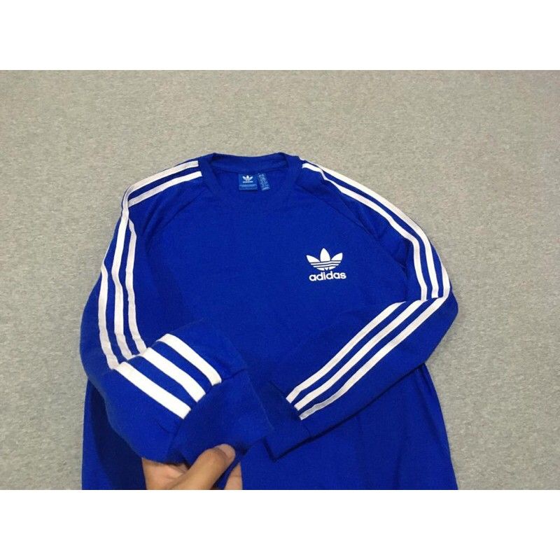 KAOS LENGAN PANJANG 3 STRIPE CASUAL SPORTY WANITA PRIA - WARNA BIRU