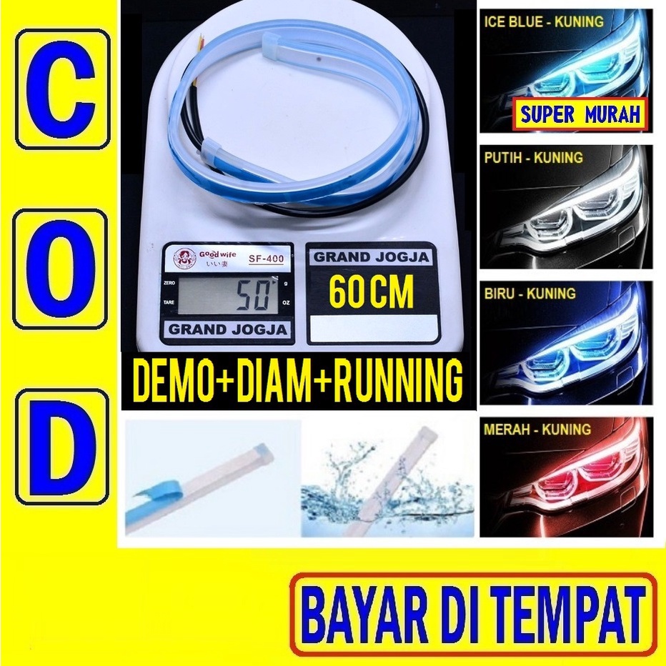 1PC LED ALIS RUNNING 60CM GRADE A Mode Demo Welcome Diam Runing Slim Drl Mobil Motor 2 Warna 60 Cm B