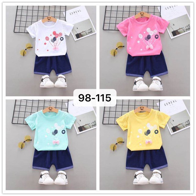 Setelan Baju Anak Perempuan Balita Import | Set Kaos Anak Cewek / Kualitas PremiumSTLN PitaBalon MB