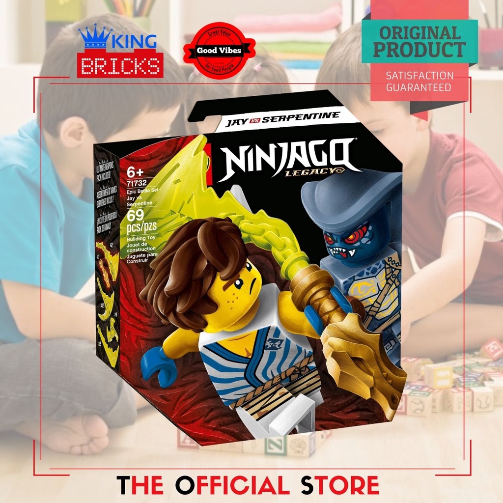 LEGO Original NINJAGO 71732 Epic Battle Set Jay vs Serpentine Mainan Anak Spinner Ninja Legacy Petir