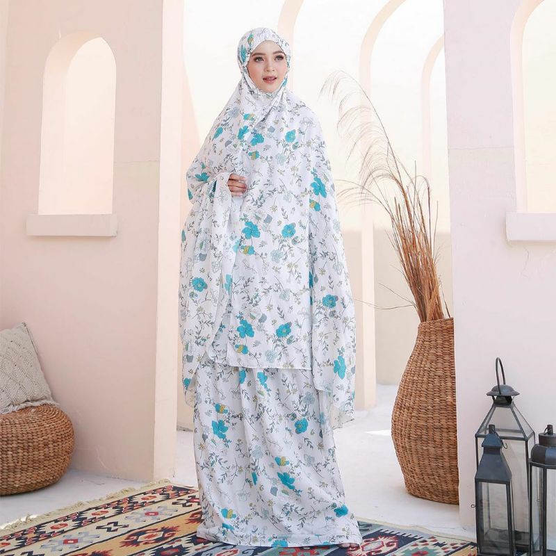 Mukenah Tazbiya Azalea Series Red/Yellow/Blue Dewasa Jumbo Katun Rayon Adem Motif Cantik