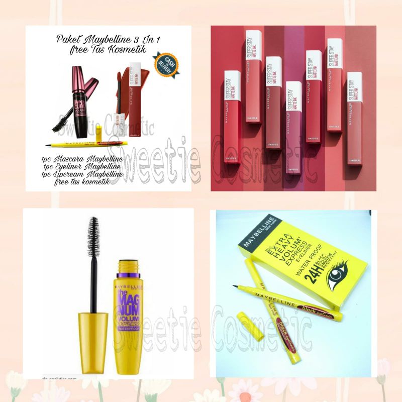 PAKET MYB 3IN1 / [MASCARA, EYELINER SPIDOL,LIPCREAM MYB BARCODE] PAKET KOMPLIT MYBELINE