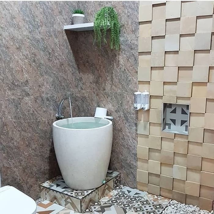 Bak mandi teraso bentuk gelas putih glossy