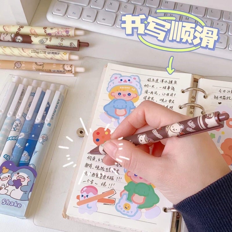 [READY STOCK BISA COD] CUTE PEN GEL RETRACTABLE PULPEN MEKANIK TINTA HITAM LUCU KARAKTER KARTUN HEWAN FANCY ANAK PEREMPUAN KAWAII DEKORASI AESTHETIC GAYA REMAJA SEKOLAH KOREA MURAH VIRAL UNIK IMUT IMPOR BERKUALITAS ELEGAN SIMPLE ANIME CETEK WARNA PINK SET