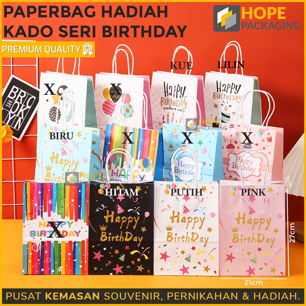 

[Harga / 3 pcs] Paper Bag Kertas Hadiah Souvenir Ulang Tahun/ Tas Kantong Kertas Souvenir Happy Birthday