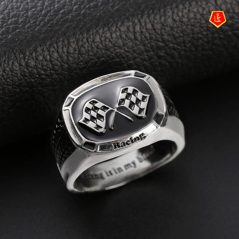 [Ready Stock]Classic Fashion Men's Silver Black Ring