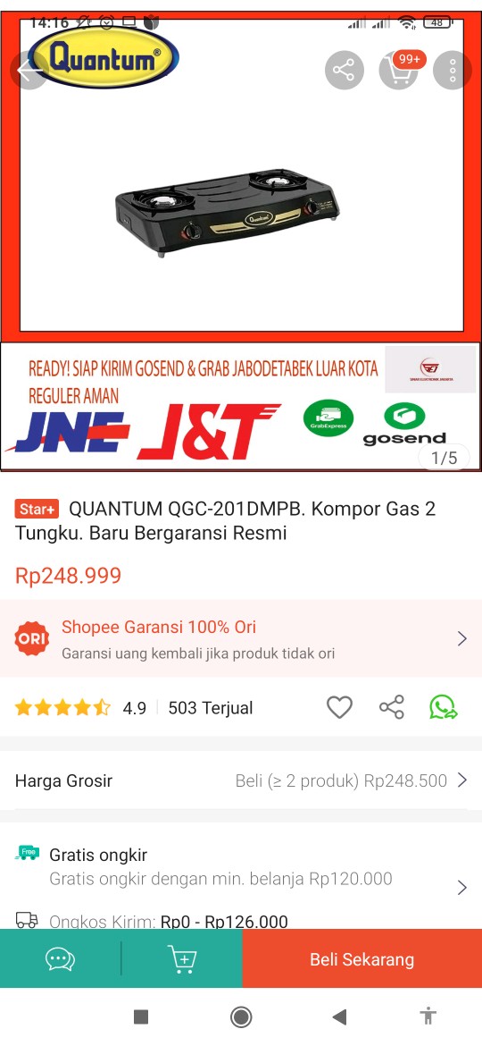 Quantum Qgc-201dmpb. Kompor Gas 2 Tungku. Baru Bergaransi Resmi