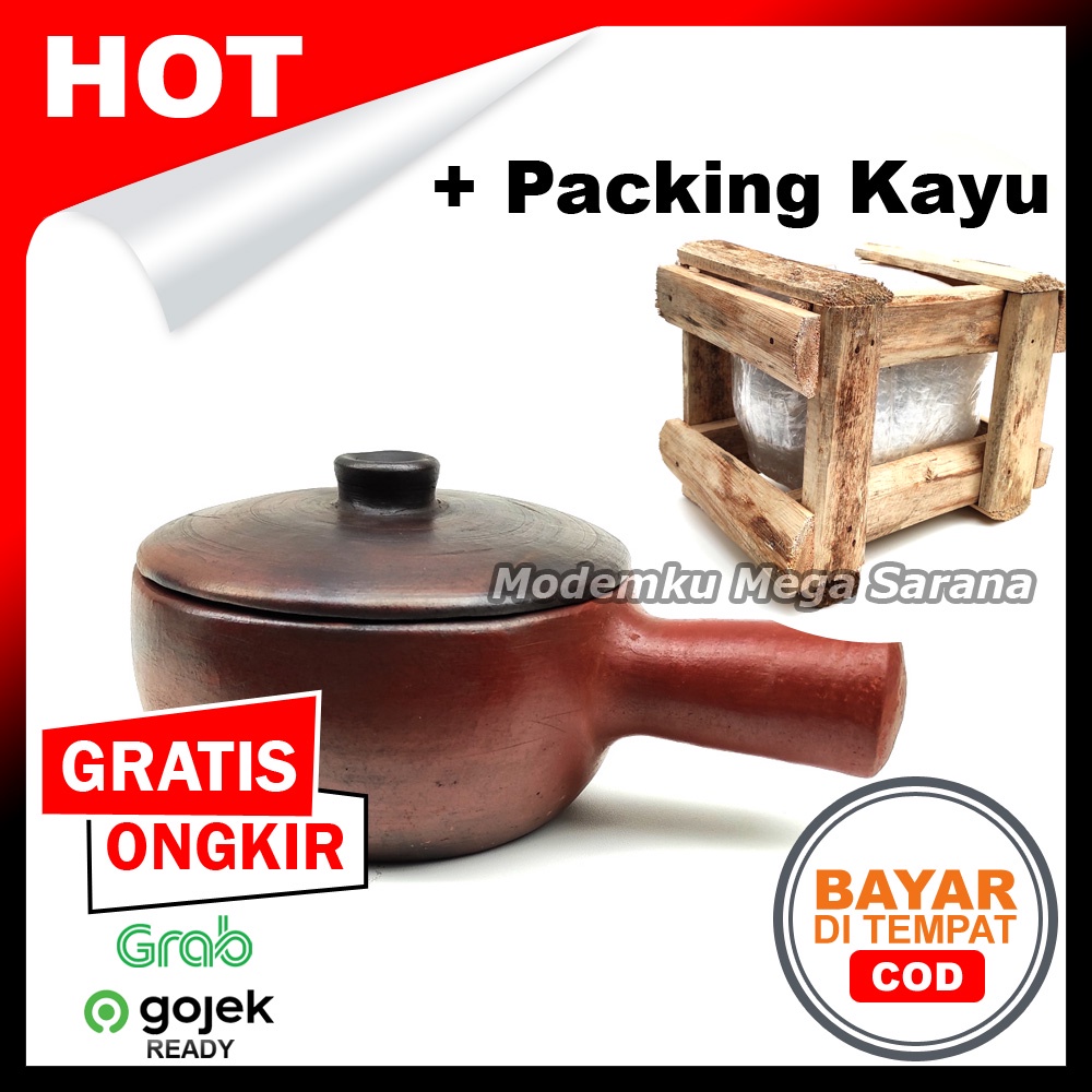 Teflon Tanah Liat Gerabah Panci - Diameter 17cm + Packing Kayu