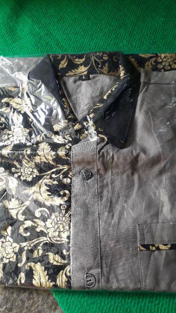 Risna Batik Hrb026 Kombinasi Batik Polos Warna M L Xl Pendek Batik Prada Pekalongan Masa Kini Keren