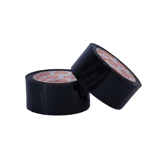 Lakban OPP Tape L Core Orange Printing Hitam BORNEO 48mm