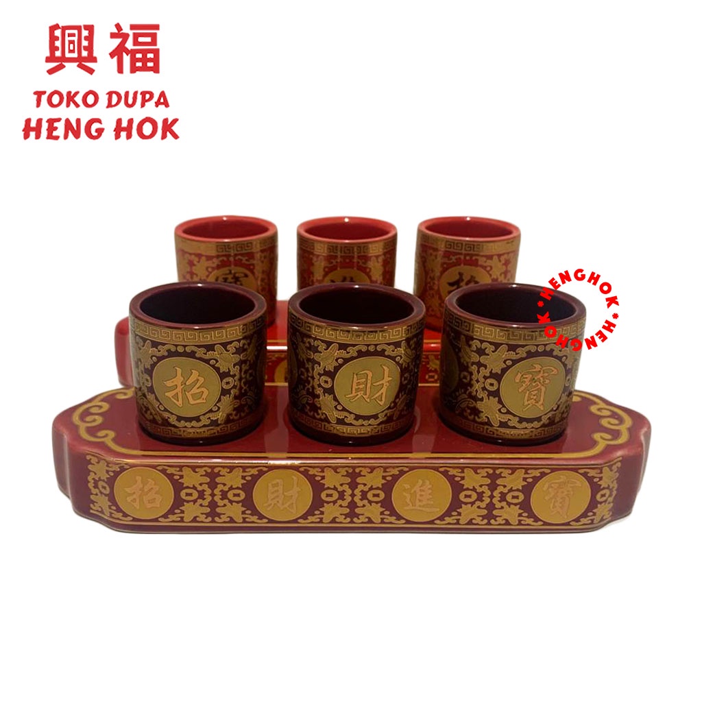 CANGKIR PUJA GELAS SEMBAHYANG SET KERAMIK ISI 3 PCS DAN TATAKAN CAU CAI CIN PAO