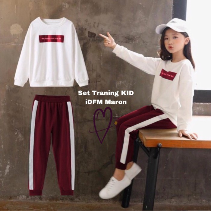 SETELAN TRAINING ANAK PEREMPUAN IDFM KID BAJU OLAHRAGA ANAK - maroon