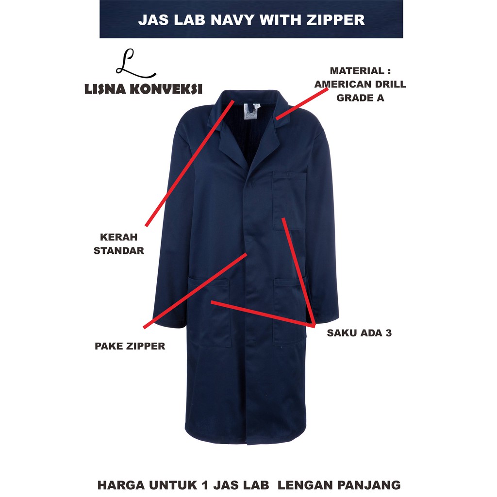 Jas Laboratorium APD Biru Dongker Navy With Zipper XS-XL