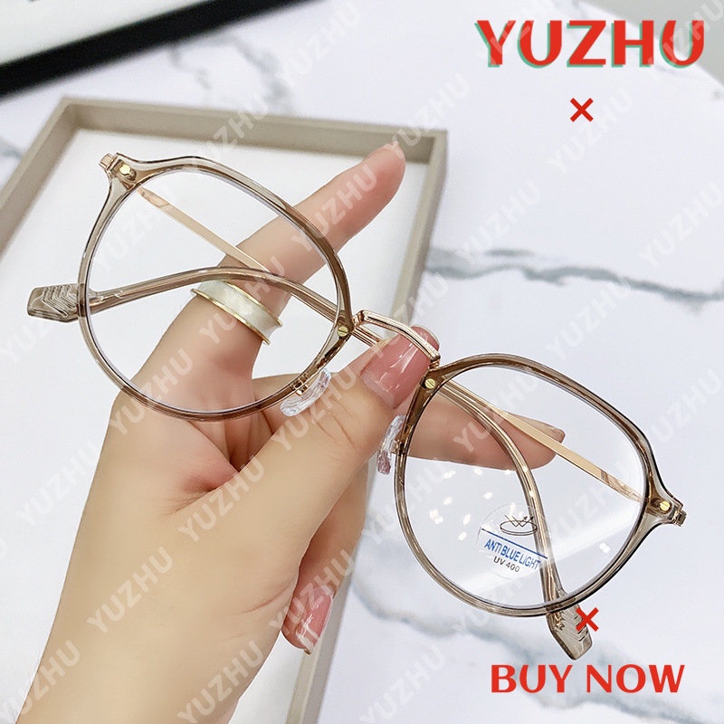 (YUZHU) Tr90 Kacamata Anti Blue Light Lensa Optik Frame Metal Gaya Retro Untuk Pria / Wanita