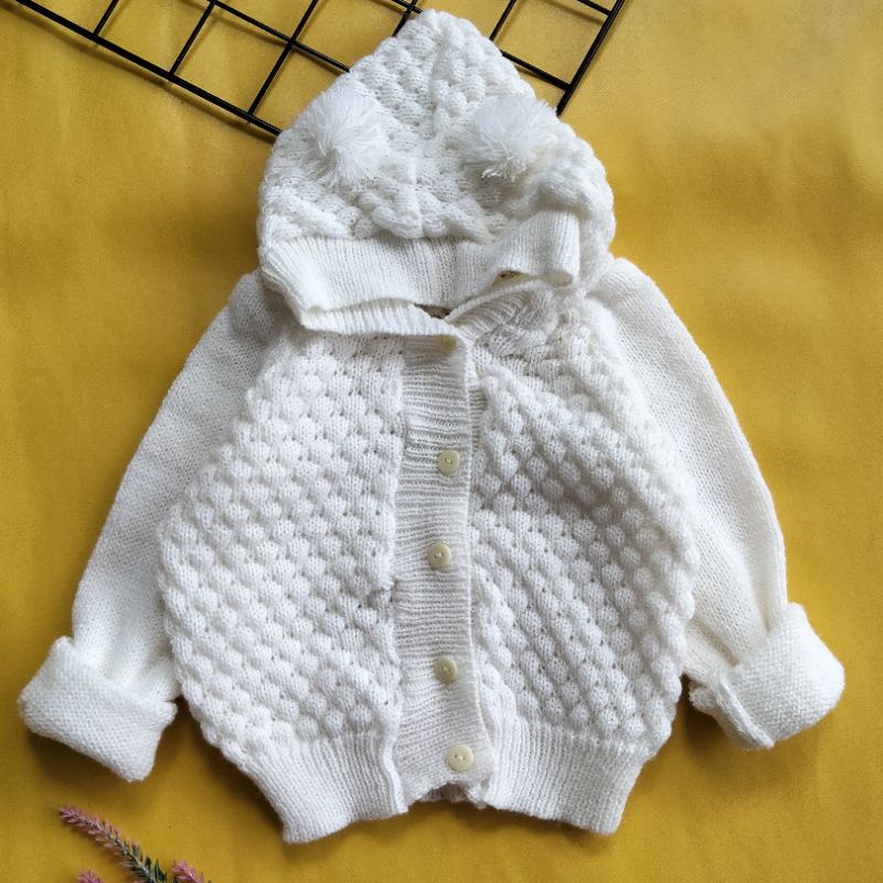 sweater jaket mantel bayi rajut popcorn 3-12 bulan