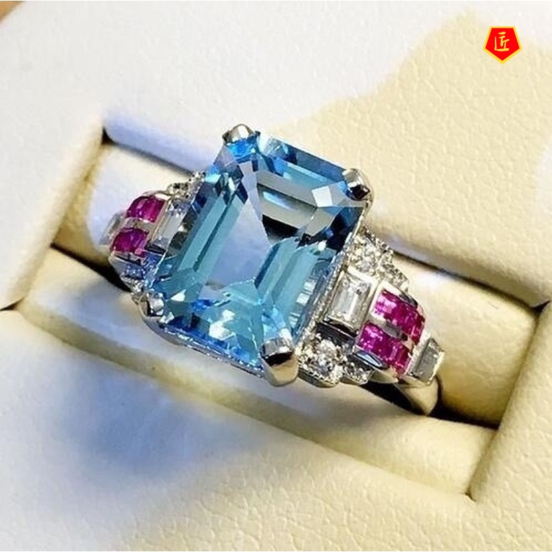 [Ready Stock]Fashion Personality Topaz Sapphire Ring