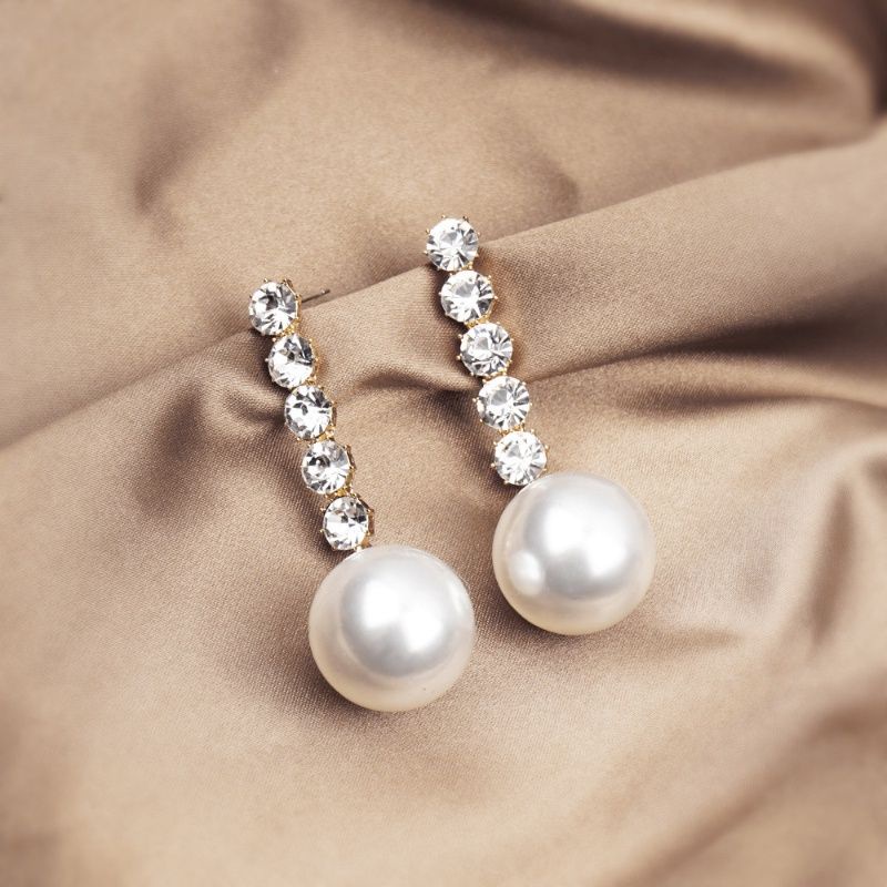 Anting tusuk gantung kristal big pearl TJ