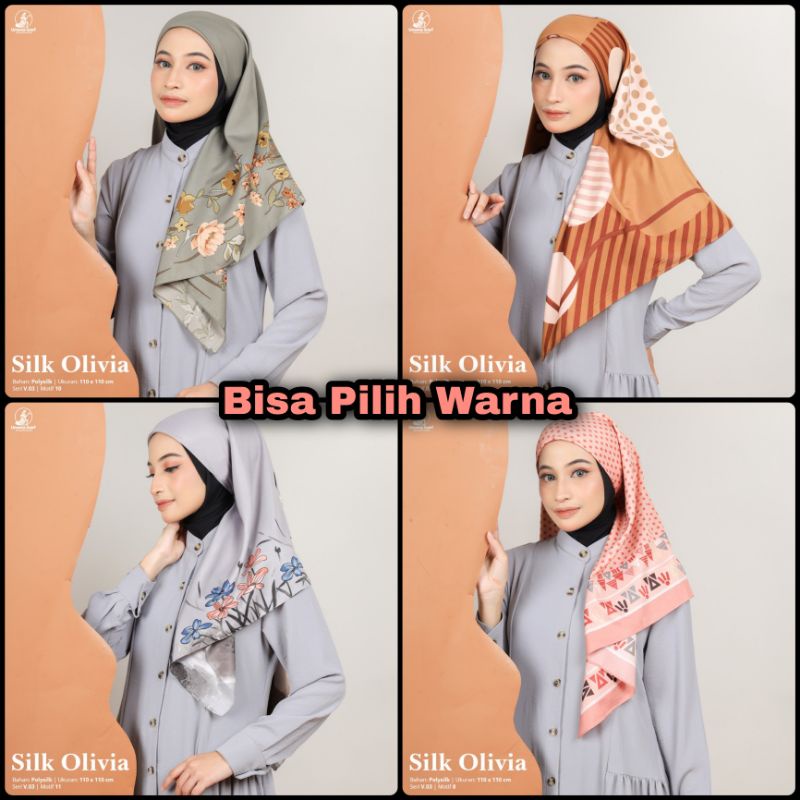 Hijab Umama Silk Olivia Original Premium Jilbab Segiempat Motif