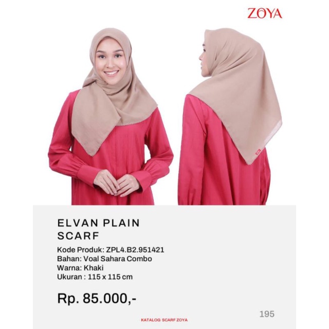 Zoya Elvan Scarf Kerudung Hijab Segiempat Polos
