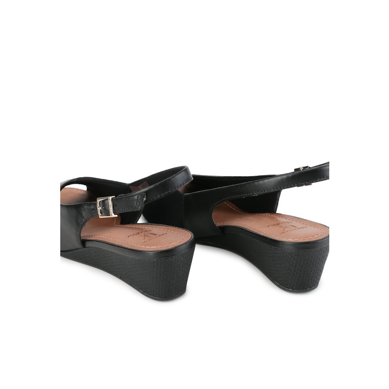 SANDAL WEDGES KULIT OBERMAIN WANITA ORIGINAL SLINGBACK ASLI HITAM OW29