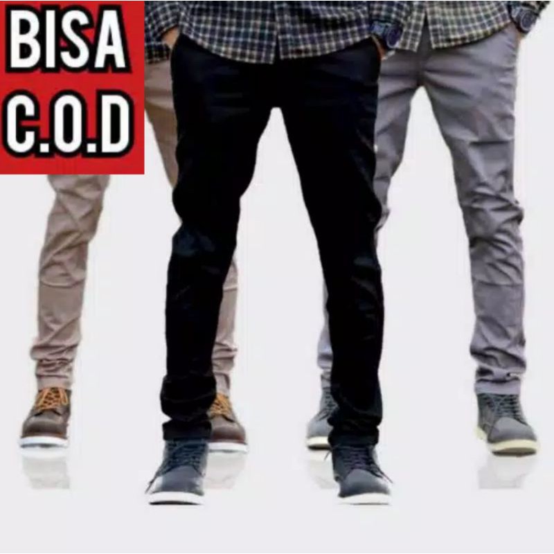 Celana Panjang Pria Chino Slimfit Bahan Kain Melar Casual Cowok Polos Pants Harian Kerja Kantor Formal Jumbo