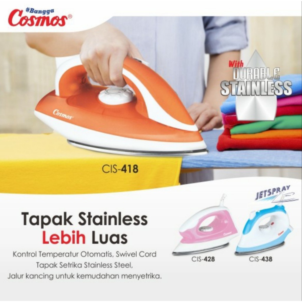 Setrika Cosmos CIS 418 Dry Iron Cosmos 418 Setrika Cosmos Stainless Steel Soleplate Setrika Orange