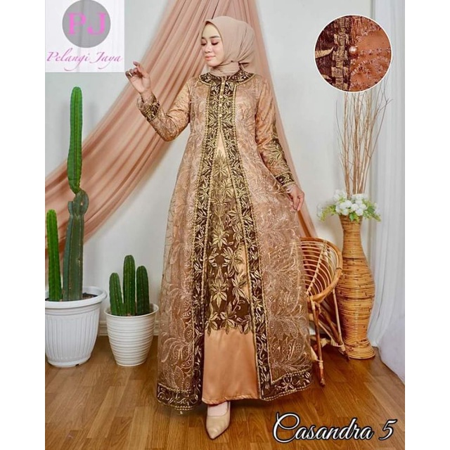 Gamis Casandra Gamis Pesta mewah Tile Mix Satin Velvet , Gamis Original Pelangi jaya.