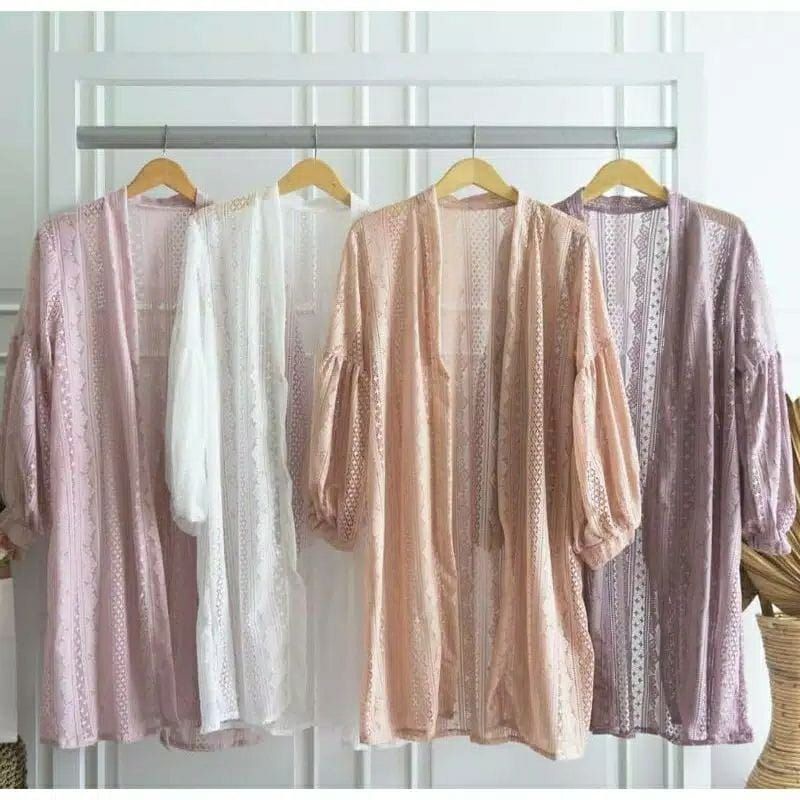 OUTER LONG CARDIGAN BRUKAT LENGAN BALON ALL SIZE STANDAR SAMPAI JUMBO