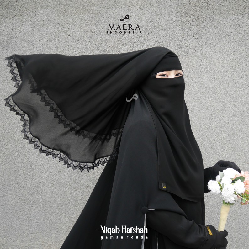 Niqab Cadar Yaman Bandana Basic Renda 2 Layer sifon Silk Jetblack Premium HAFSHAH by Maera