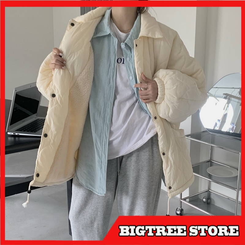 Jaket Wanita Parka Musim Dingin Solid Classic Oversized Loose Thicken Warm Basic s Outwear Casual OL